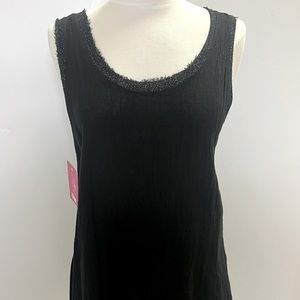Black sleeveless top with silver lurex trim around the neck